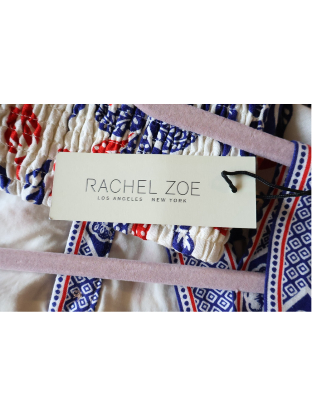 Rachel Zoe Floral Romper Size 12 Blue White Red Smocked Linen Blend NWT - Picture 3 of 6